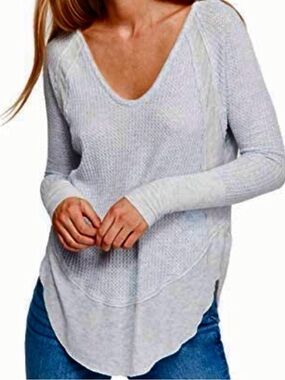 We The Free Catalina Thermal Long Sleeve Cloud Heather Blue Oversized
